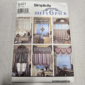Simplicity 8401 Home WINDOW TREATMENTS CURTAINS VALANCES Sewing Pattern Uncut